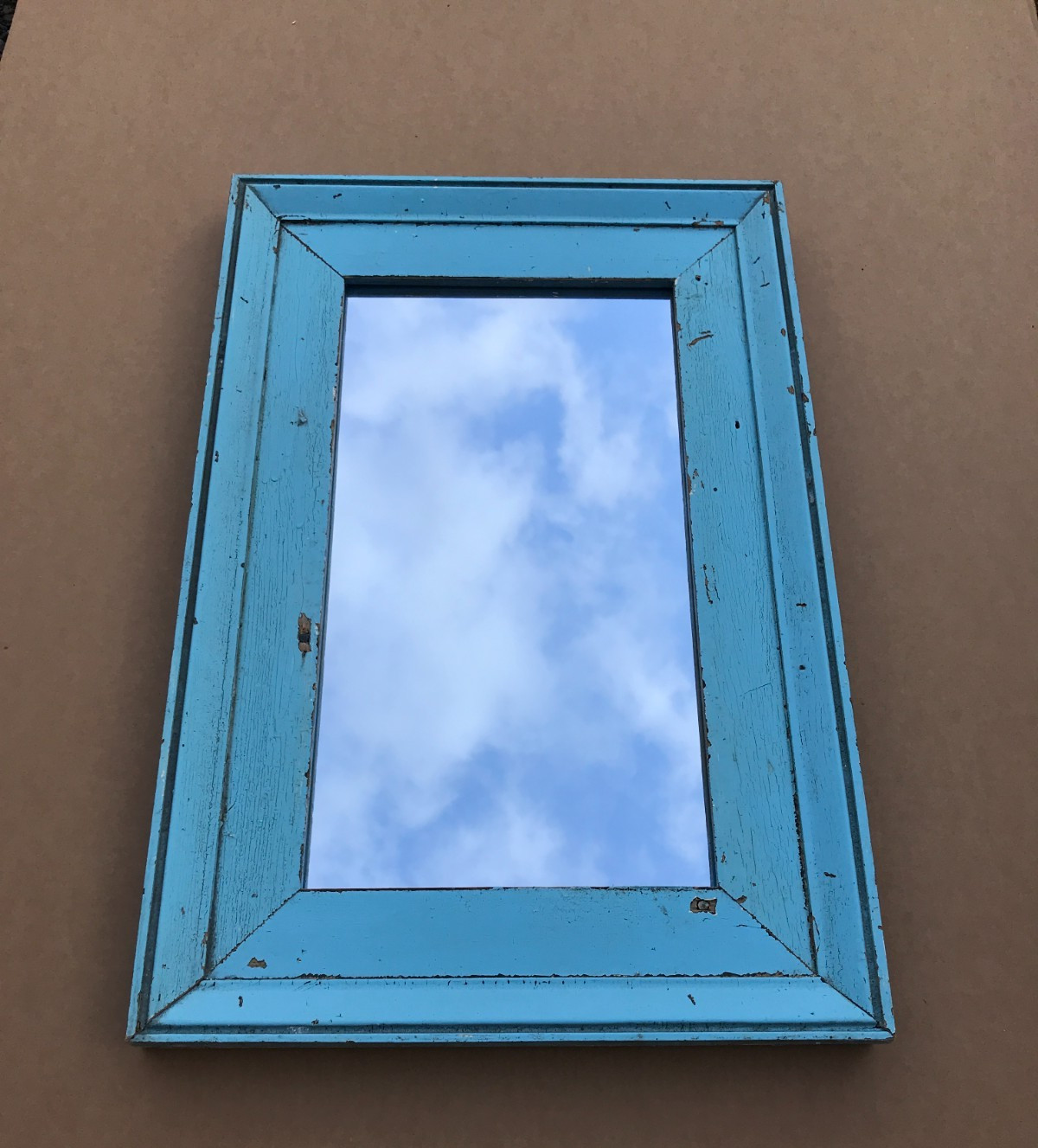 VTG Salvaged 18x27 Shabby Blue 2-Piece Wood 11x20 Mirror Chic Old 1617-25B