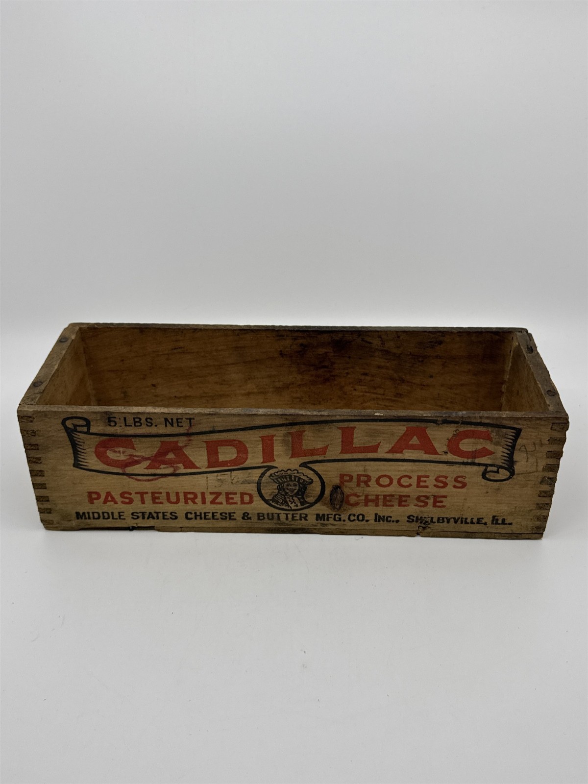 Vintage Wooden Cadillac Cheese Brand Pasteurized Cheese 5 Lb. Advertising Box