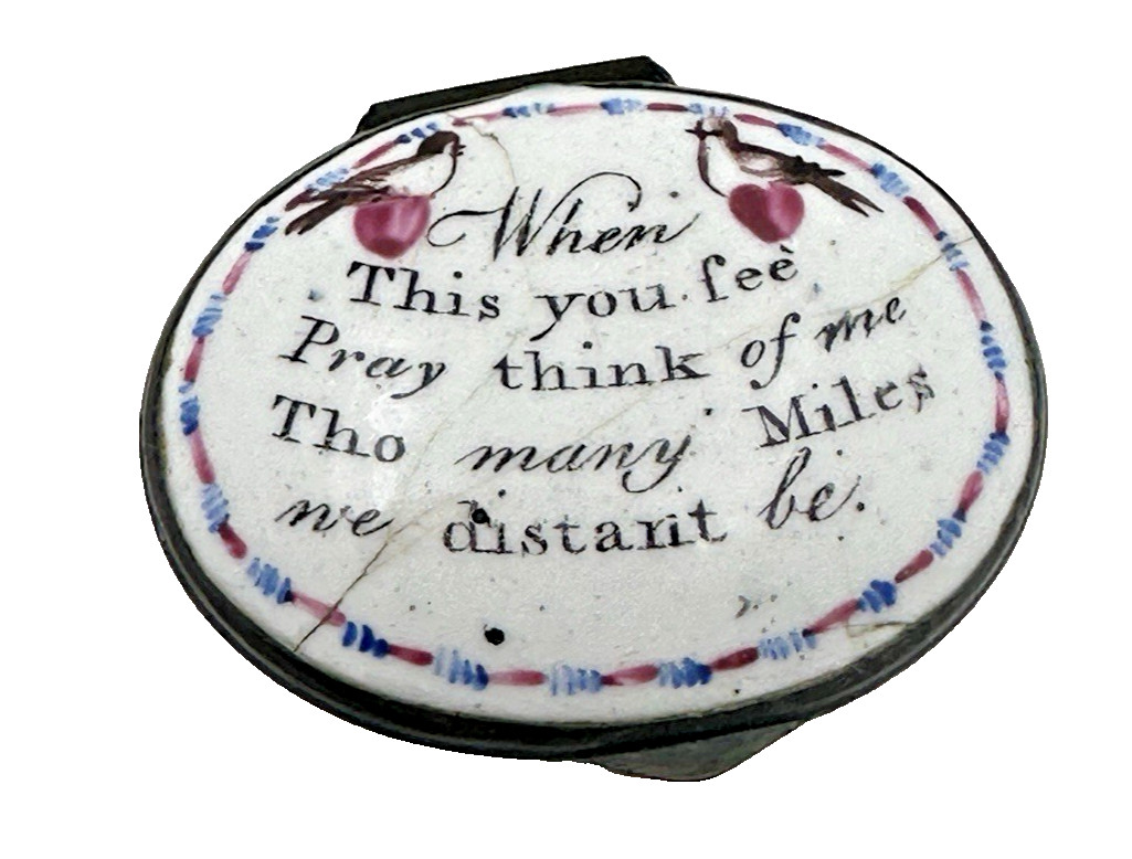 C 1790 Battersea Bilston Enamel Think of Me tho many Miles Away - Motto Patch
