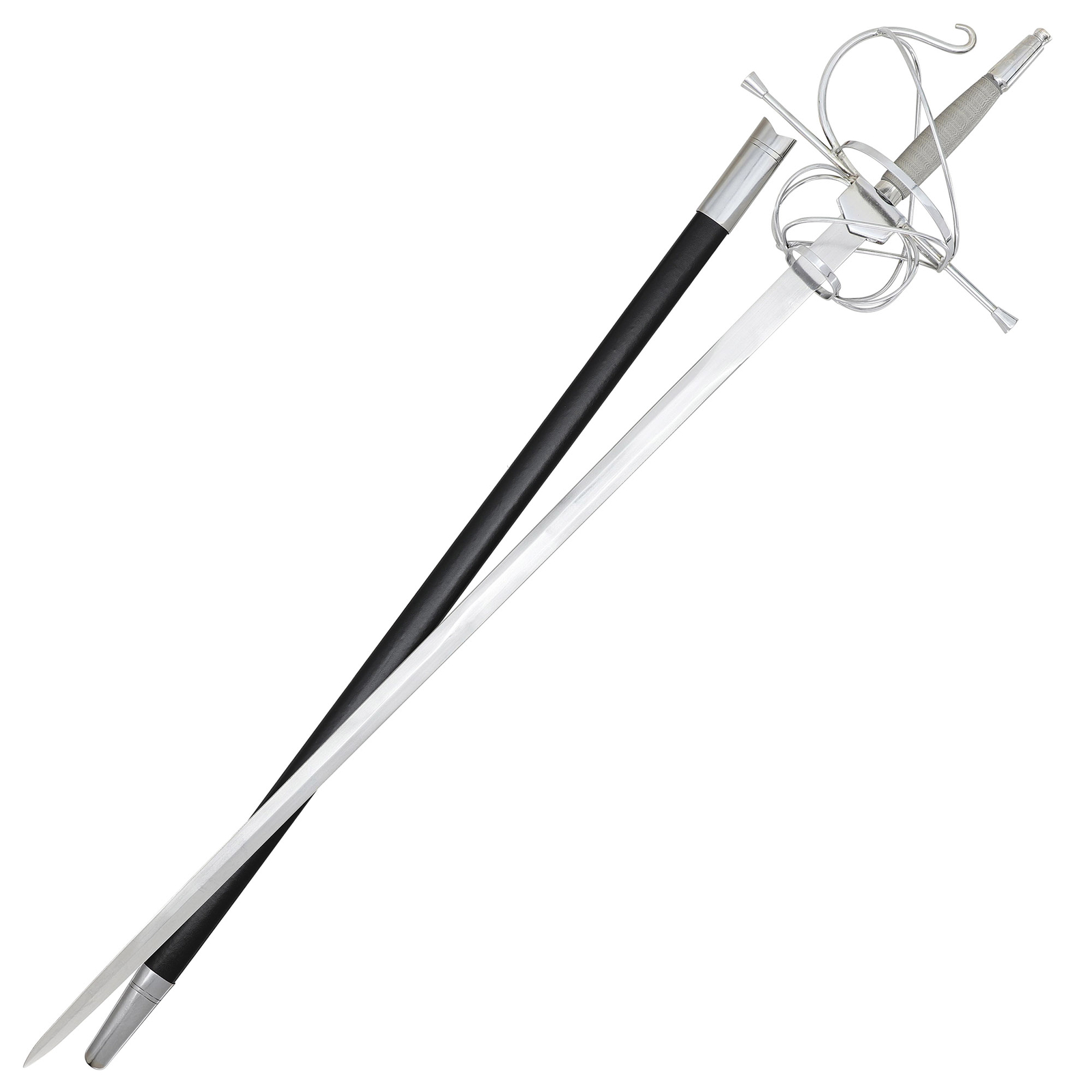 Historical Swept Hilt Rapier Sword 45 Inches with Polished Nickel Silver Accents