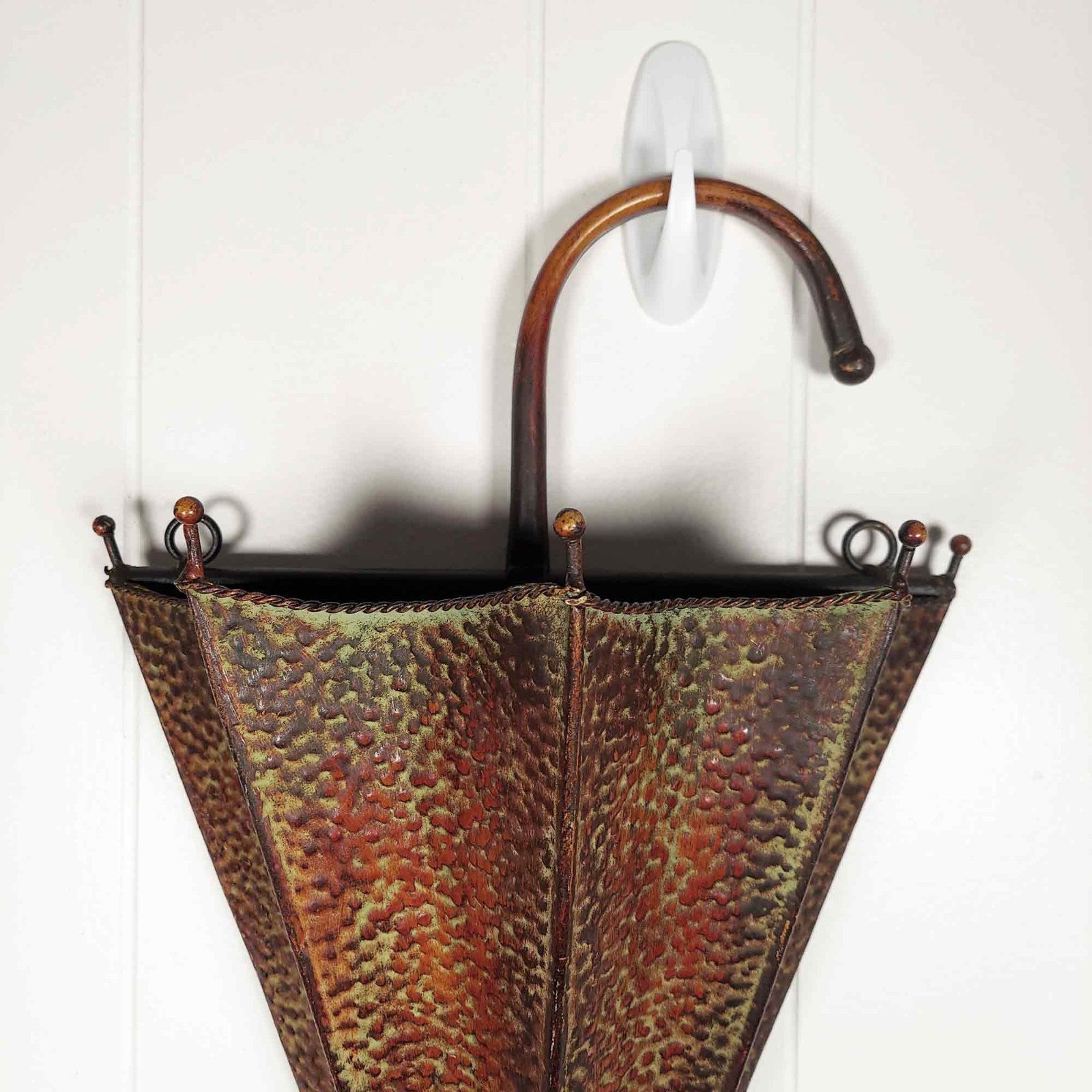 Hammered Metal Umbrella Cane Holder Wall Decor Dried Flowers Copper Style Patina