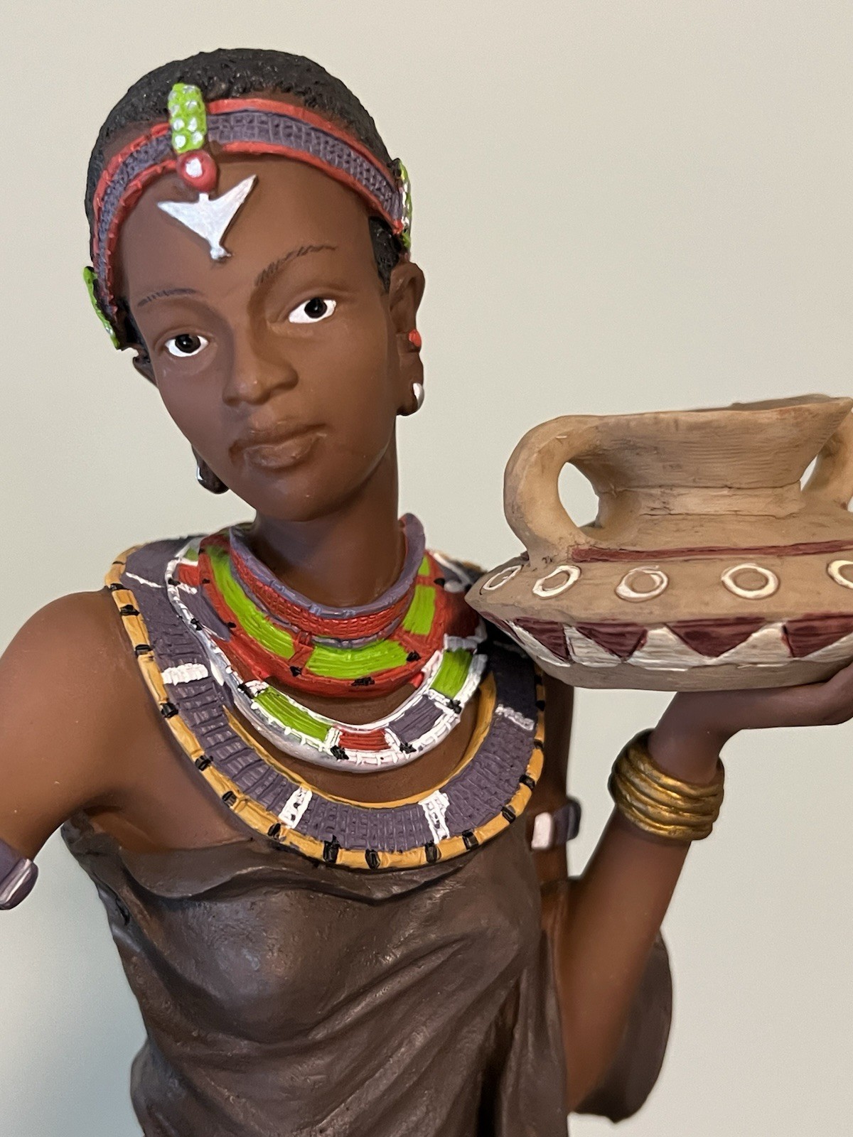 African Maasi Tribe Woman 16” Rare Resin Figure Sculpture Native Decor Statue