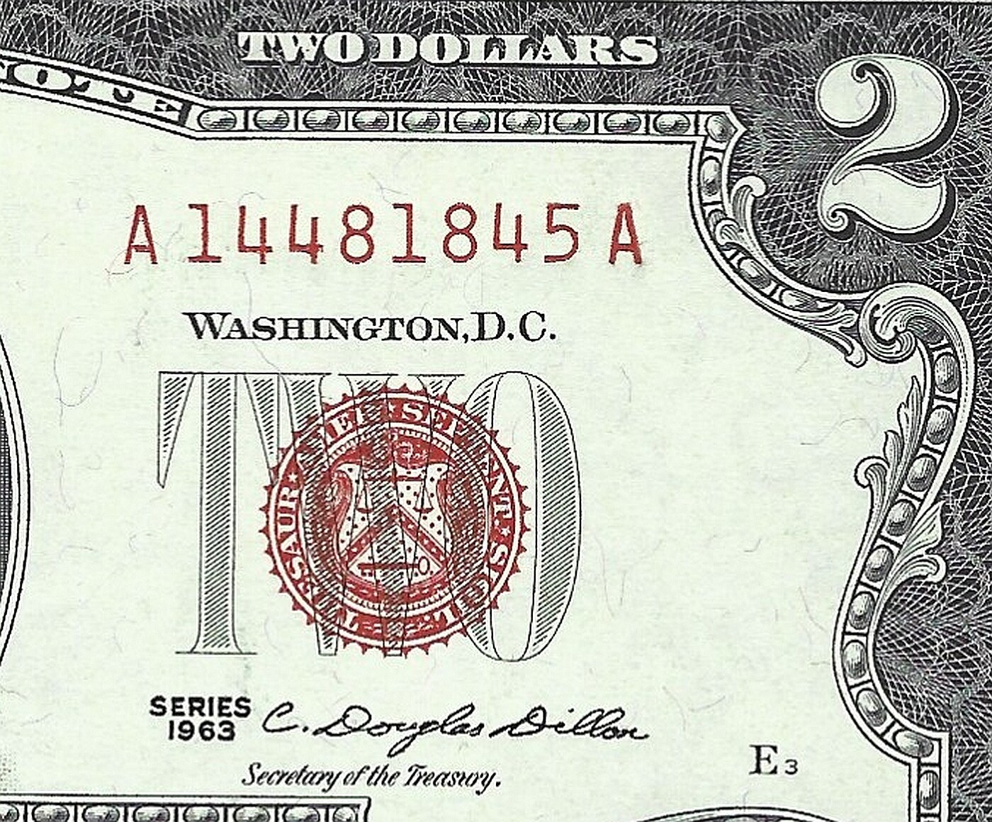 1963 or 1963a $2 TWO DOLLAR UNITED STATES NOTE RED SEAL = GEM UNCIRCULATED ==