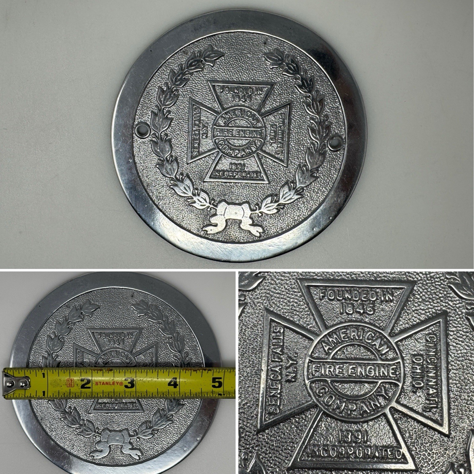 American Fire Engine Company Truck Apparatus Emblem Nameplate Badge Plaque 1845