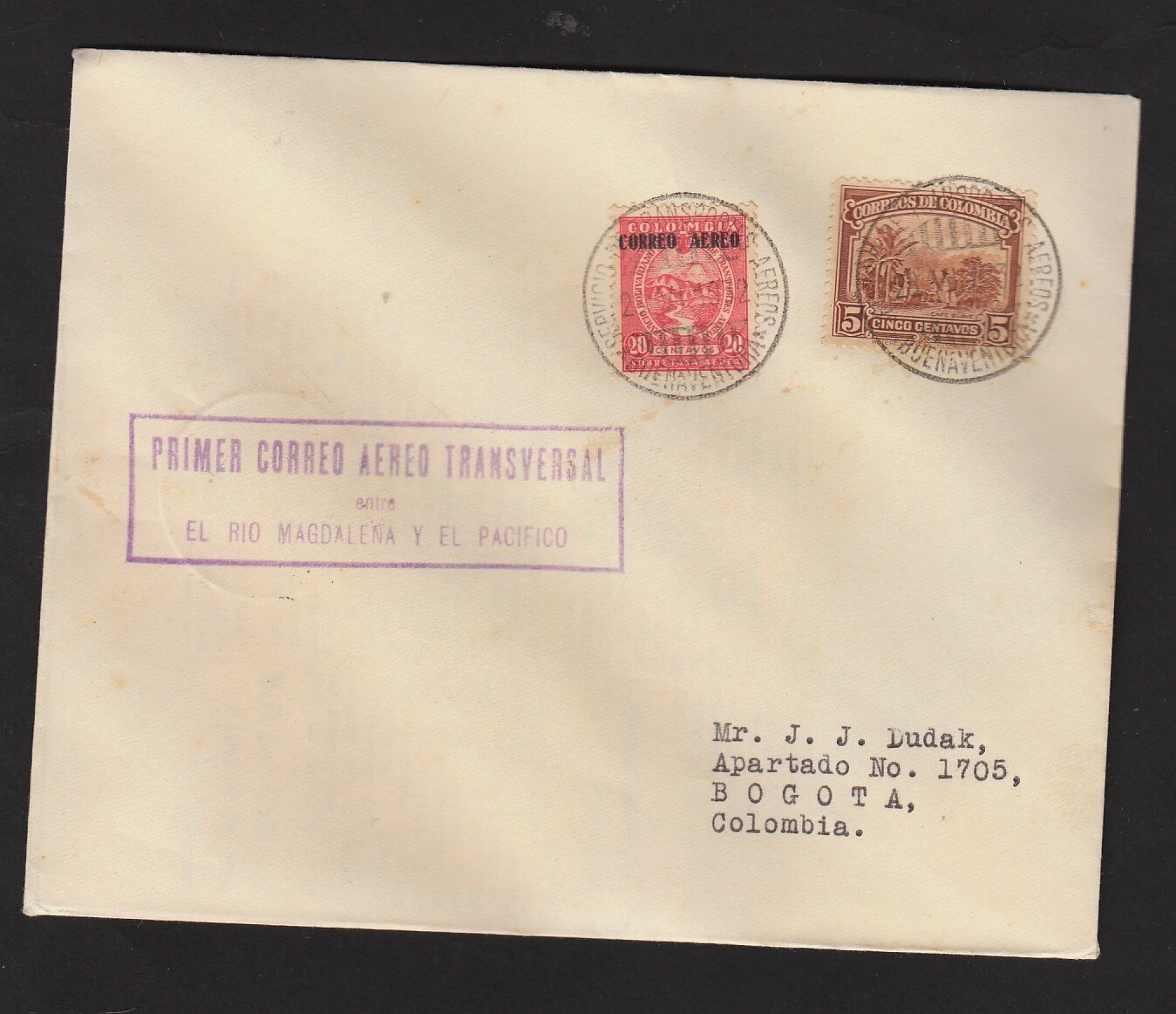 COLOMBIA 1932 FIRST FLIGHT COVER MULLER #80a BUENAVENTURA TO BOGOTA 20C SCADTA