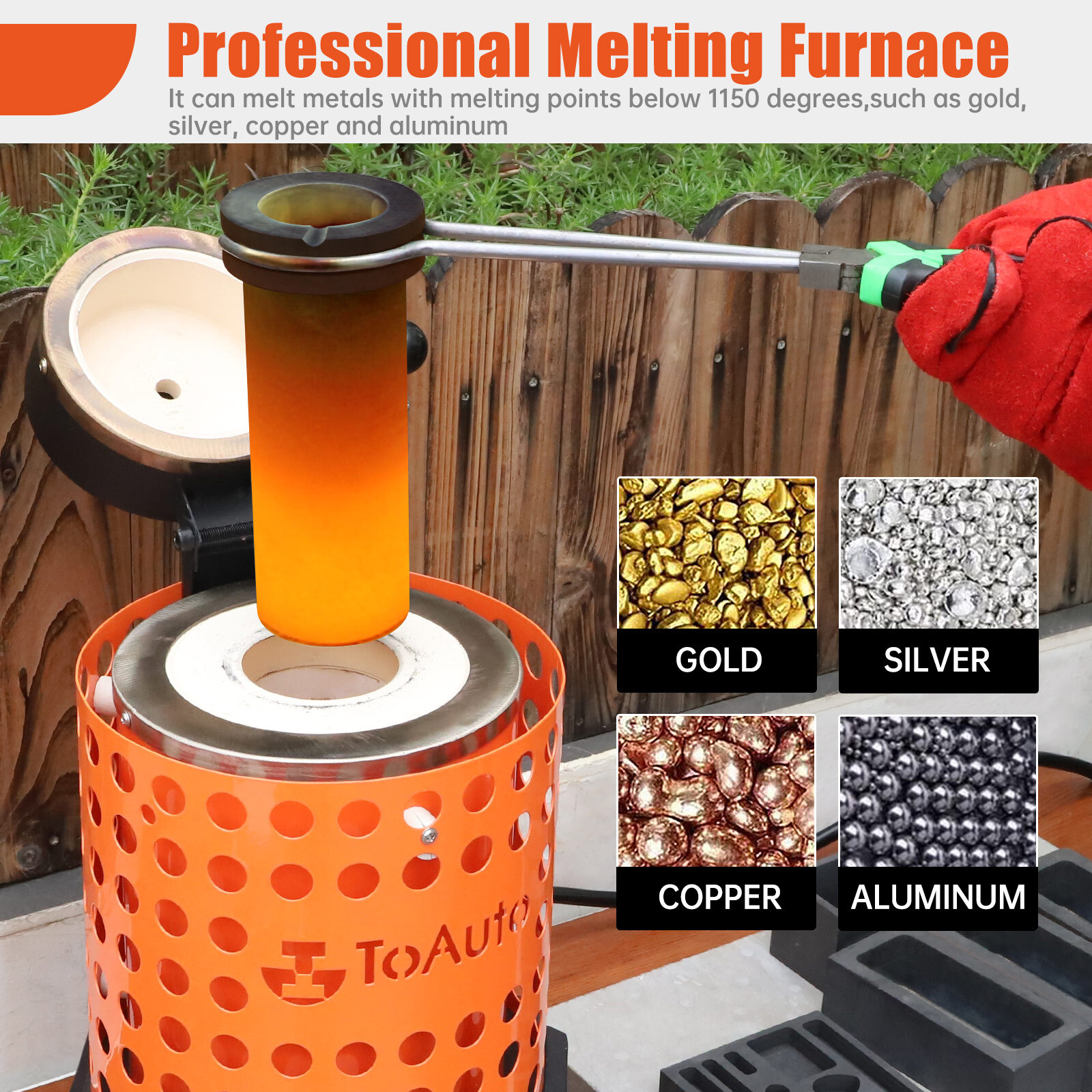 TOAUTO 3KG Electric Melting Furnace Gold Metal Smelter 2102℉ Crucible Ingot Mold
