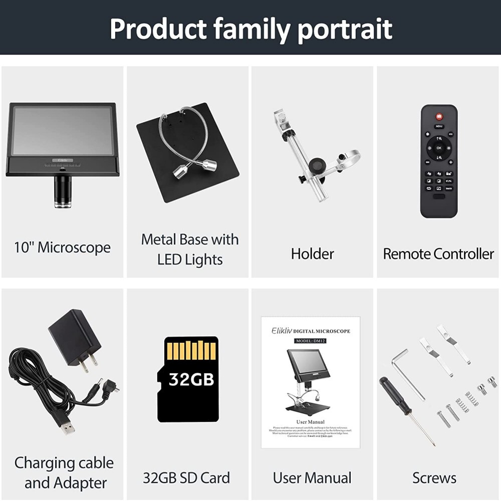 Elikliv Digital Microscope 10'' 12MP 1300X Coin Magnifier with Light for Adult