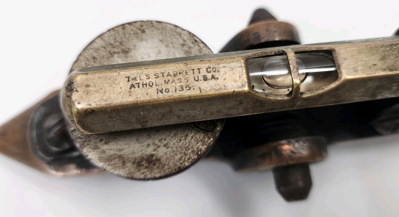 Unusual Bronze Inclinometer w/ Micrometer Adjustment & a Starrett No. 135 Level