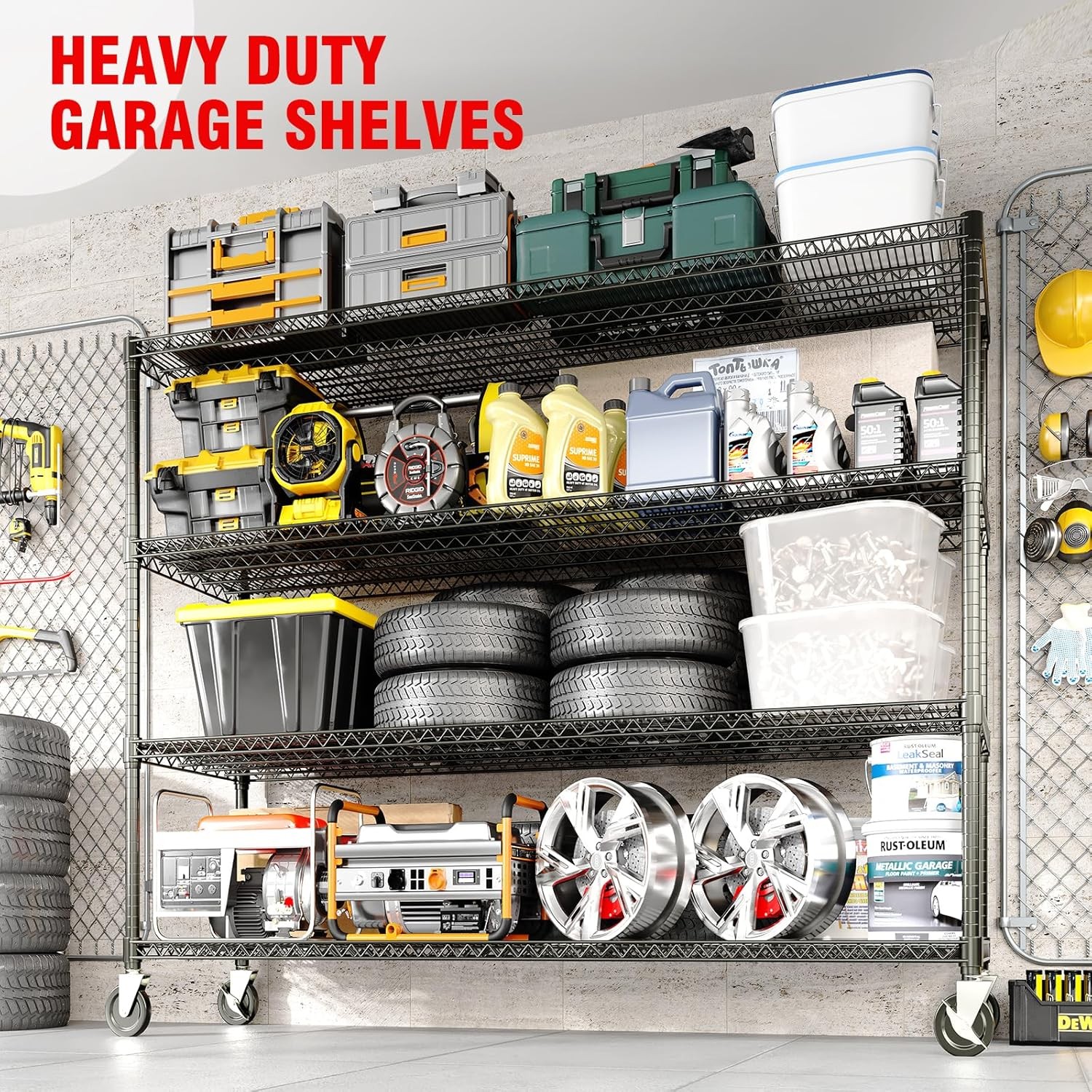 Heavy Duty 5-Tier/4-Tier Shelves Storage Rack Metal Wire Garage Shelving Black