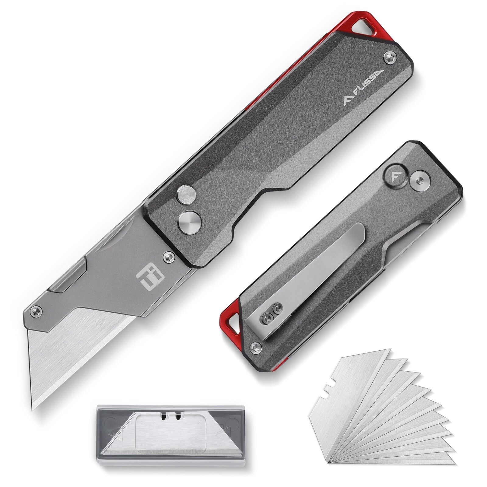 FLISSA Advanced Titanium Utility Knife CNC Unibody 10 Extra Blades Quick Change