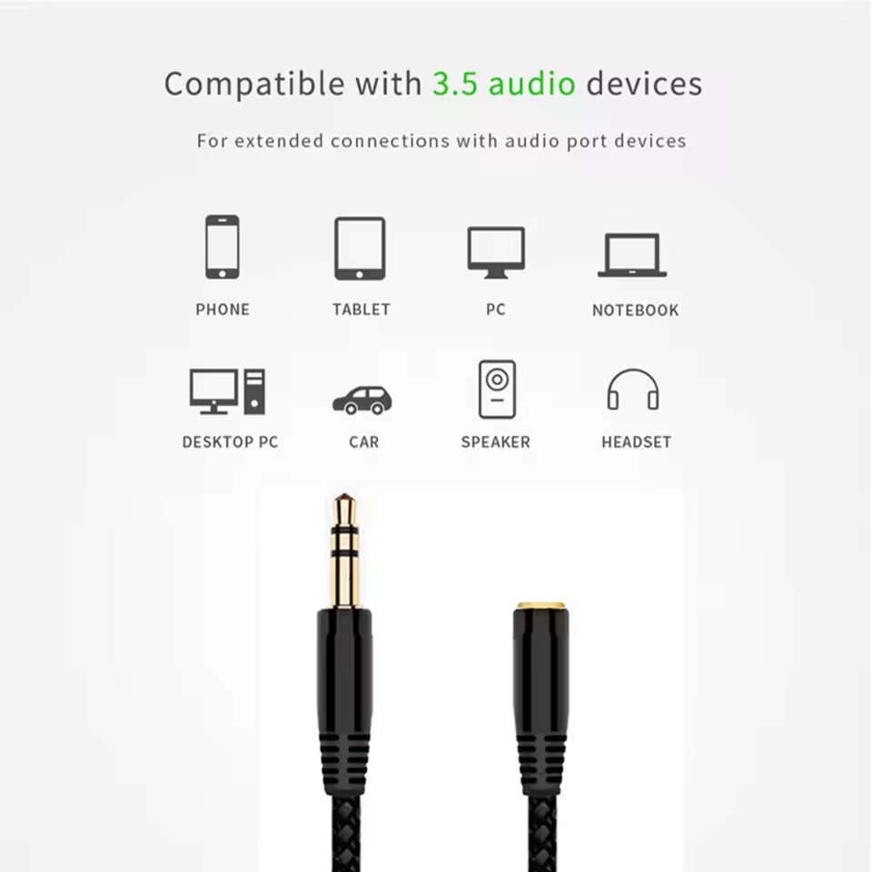 Male To Female 3.5mm AUX Audio Headphone Stereo Extension Cable 1m US
