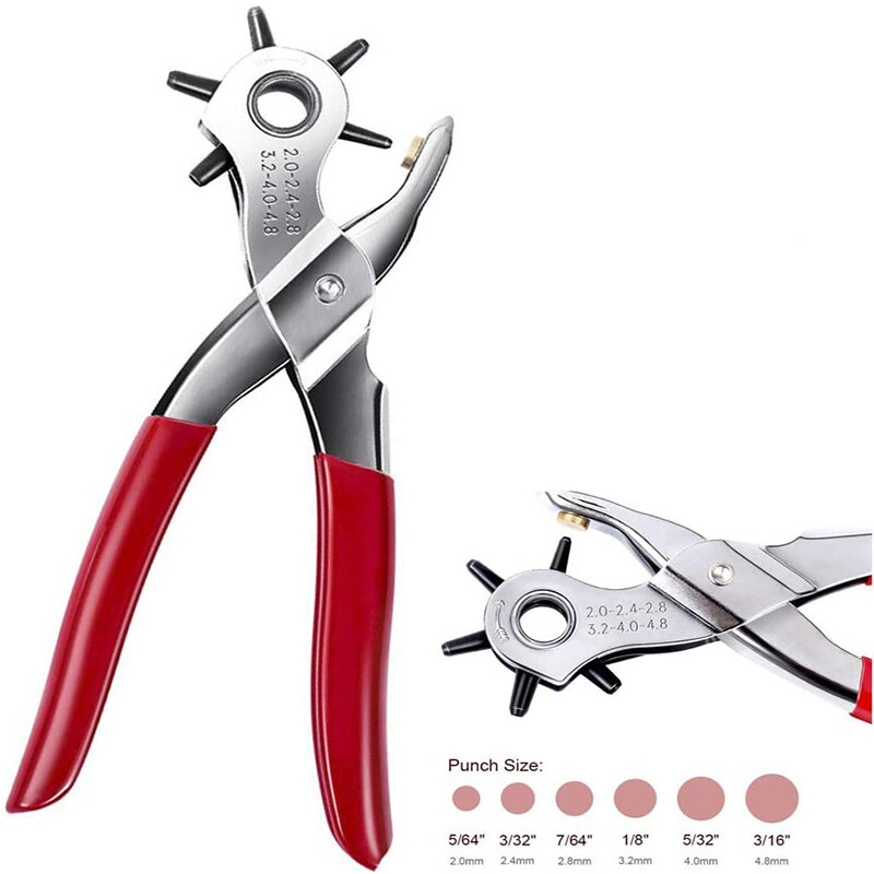 Leather Hole Punch Belt Tool 6 Sizes Puncher Revolving Pliers Heavy Duty