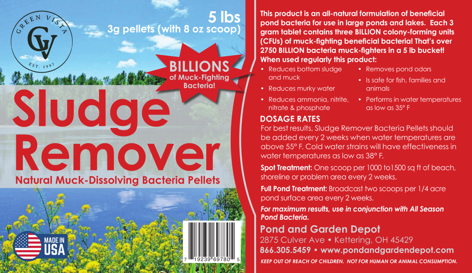 Green Vista Sludge & Muck Remover Pond Water Treatment for Muck | 5 lbs & 10 lbs