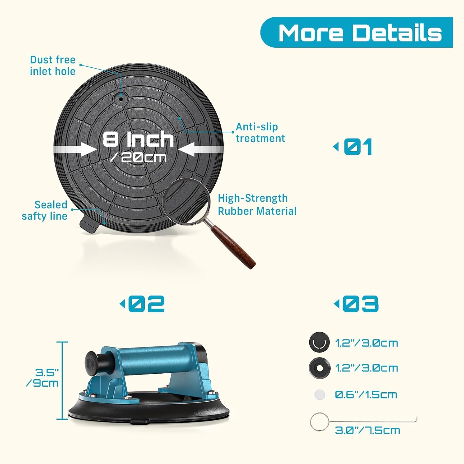 SEESII 8" Lifting Vacuum Suction Cup Lifter 200KG Heavy Duty Handle Lifter 2Pack