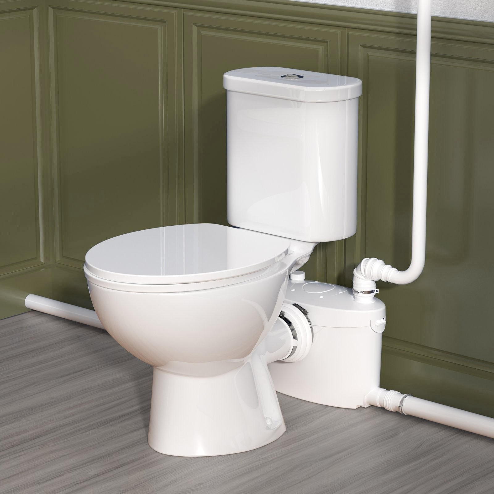 600W Upflush Macerating Toilet System Dual Flush 1/1.6GPF w/ Pump for Basement
