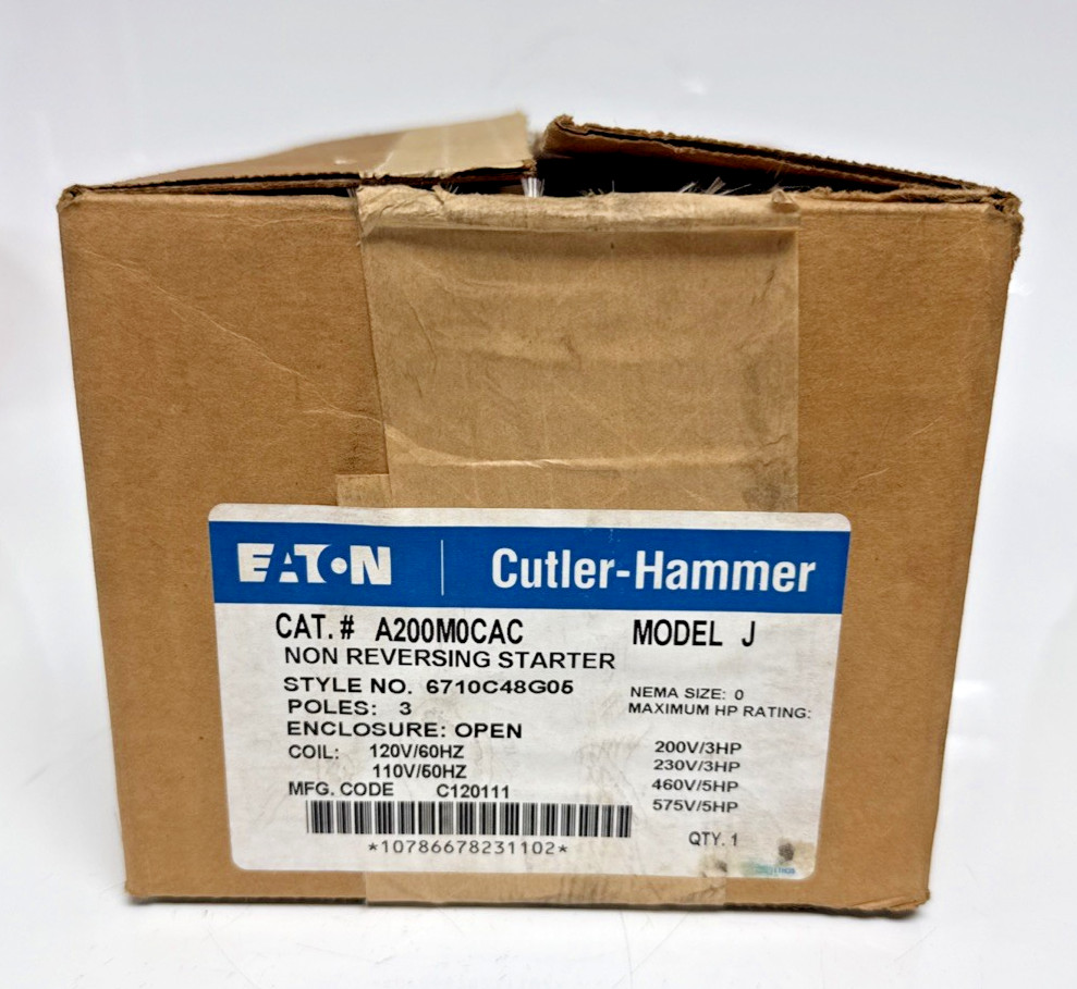 Eaton Cutler-Hammer A200M0CAC Size 0 Non-Reversing Starter 3-Pole 120V Coil