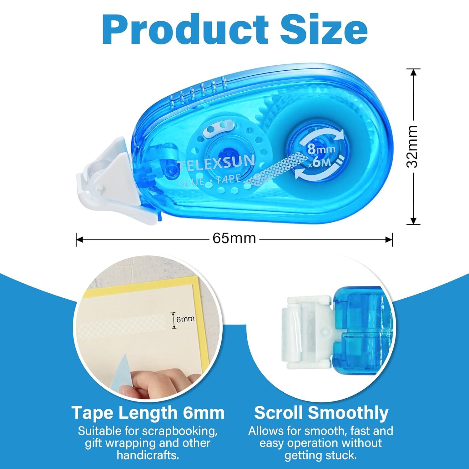 Double Sided Adhesive Glue Tape Roller for Scrapbooking,Crafts(0.31'' x 19.6 FT)