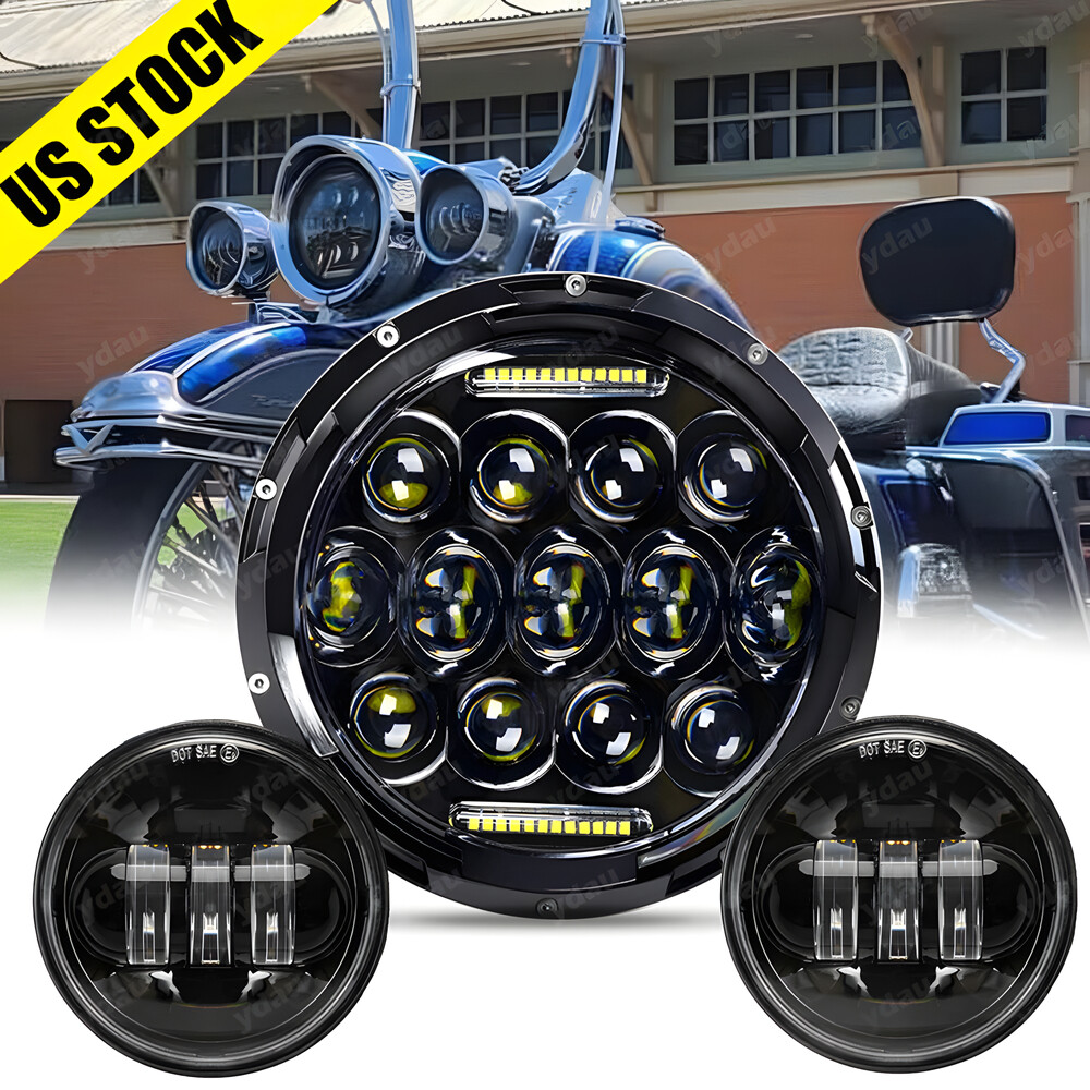 7" inch LED DRL Headlight + Passing Lights For Harley Davidson Touring Road King