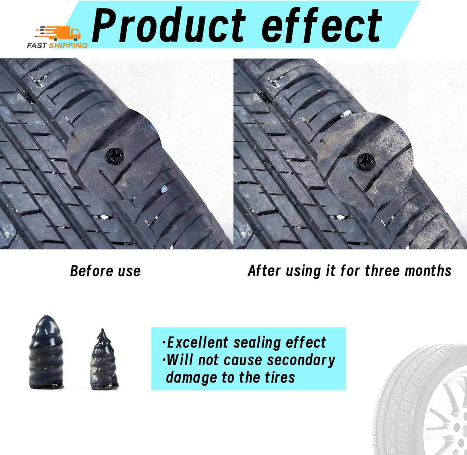 60 PCS Tire Plugs Screw Type, Tubeless Tire Repair Rubber Nail Kit, Quickfix Tir