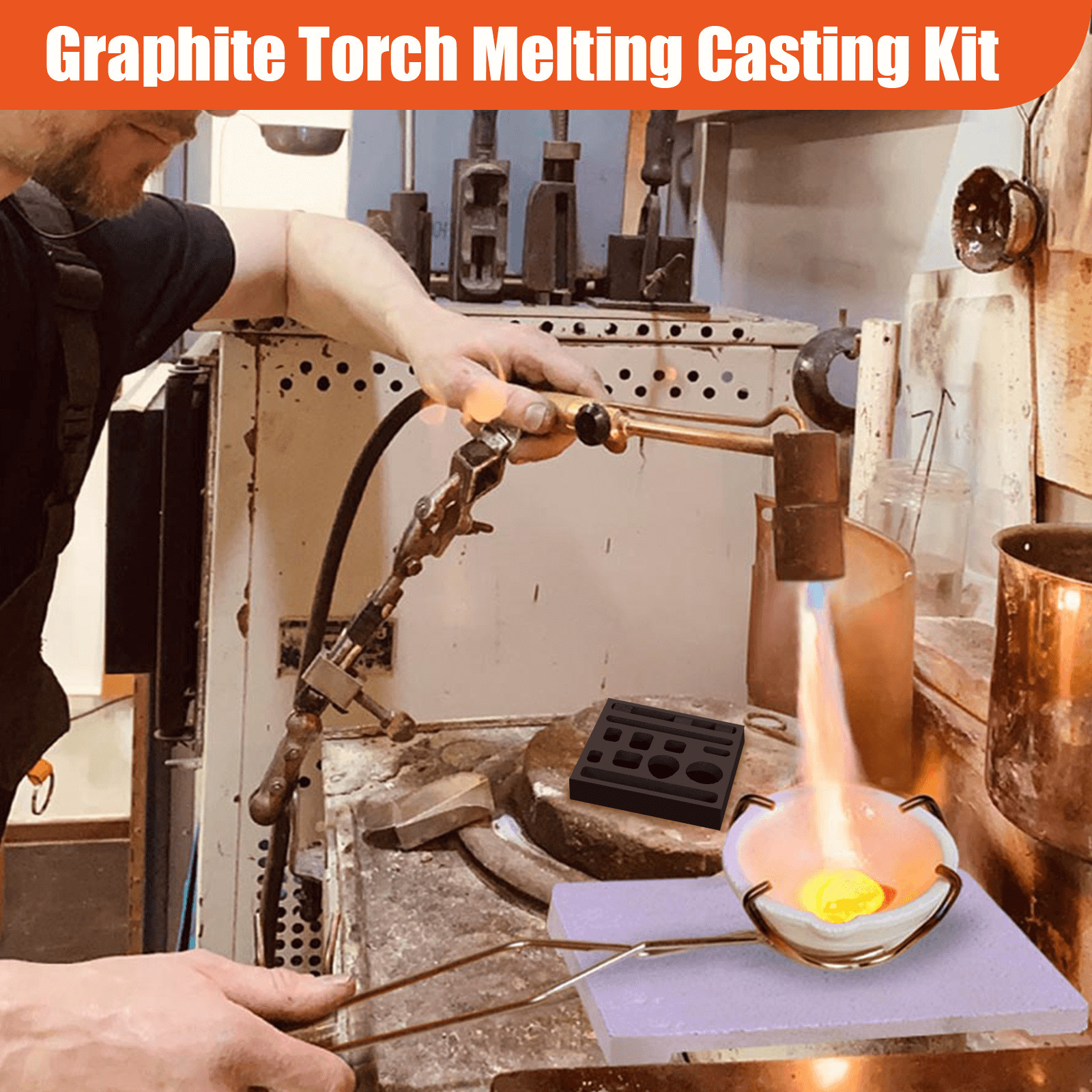 9PCS Graphite Ingot Crucible Mold Set Torch Melting Tools Kit for Gold Silver