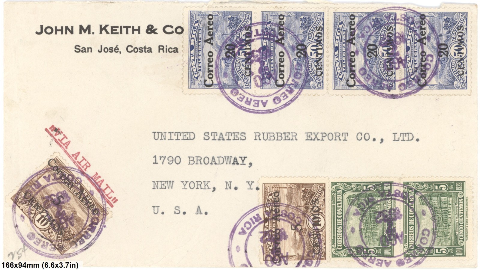 Costa Rica 1932 Airmail Cover San Jose To New York US Rubber Export Multi Stamps