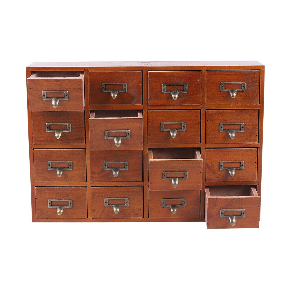 Retro Wood Apothecary Cabinet 16 Drawers Desk Drawer Organizer Storage Box NEW