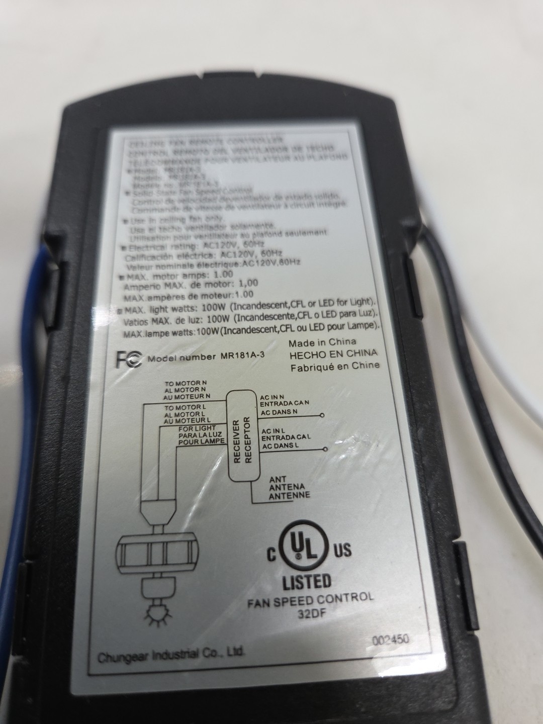 Fanimation CR500 Fan and Light Remote Control - White With Battery Genuine