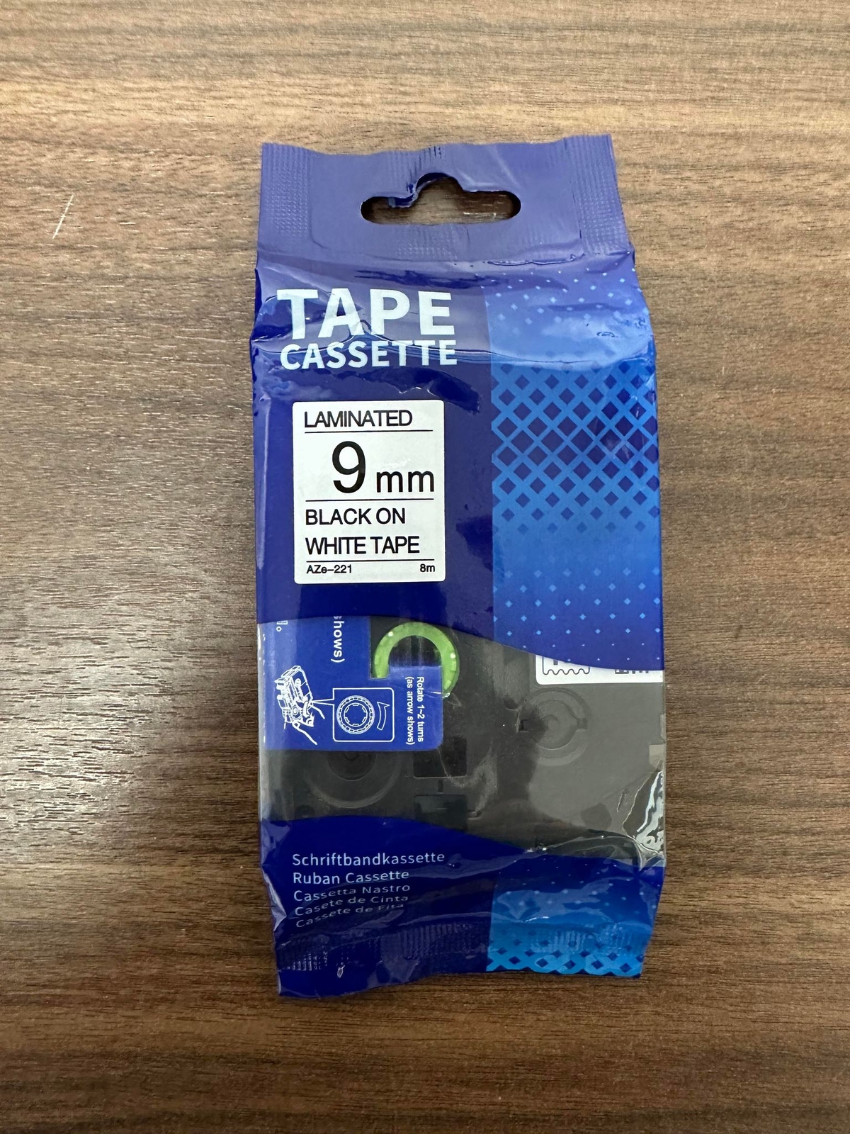 Tape Cassette Laminated 9MM Black On White Tape AZE-221 Printer Brand New