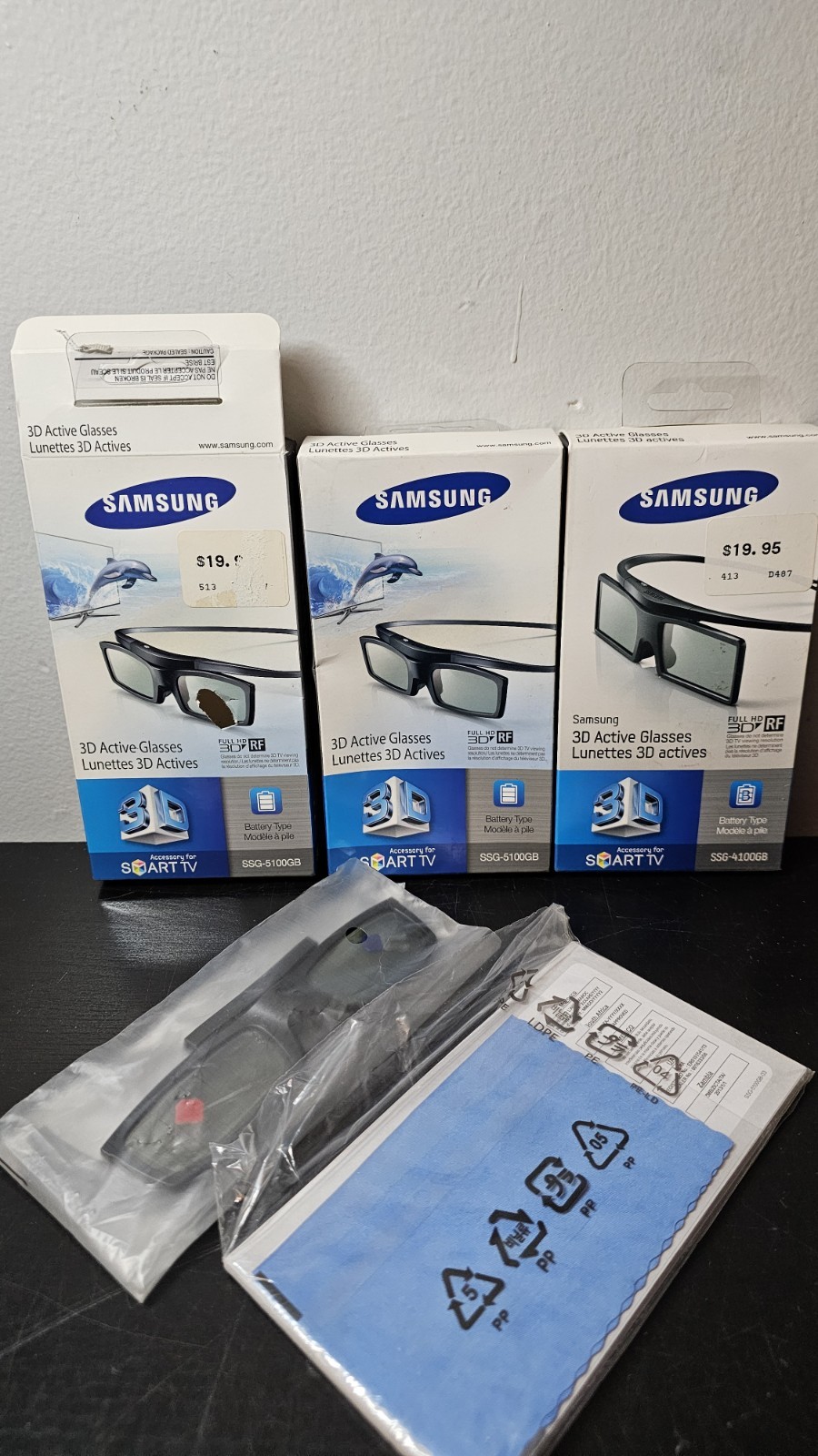 Set of 3 Samsung Lunettes 3D Active Glasses SSG-5100GB NEW OPEN BOX.
