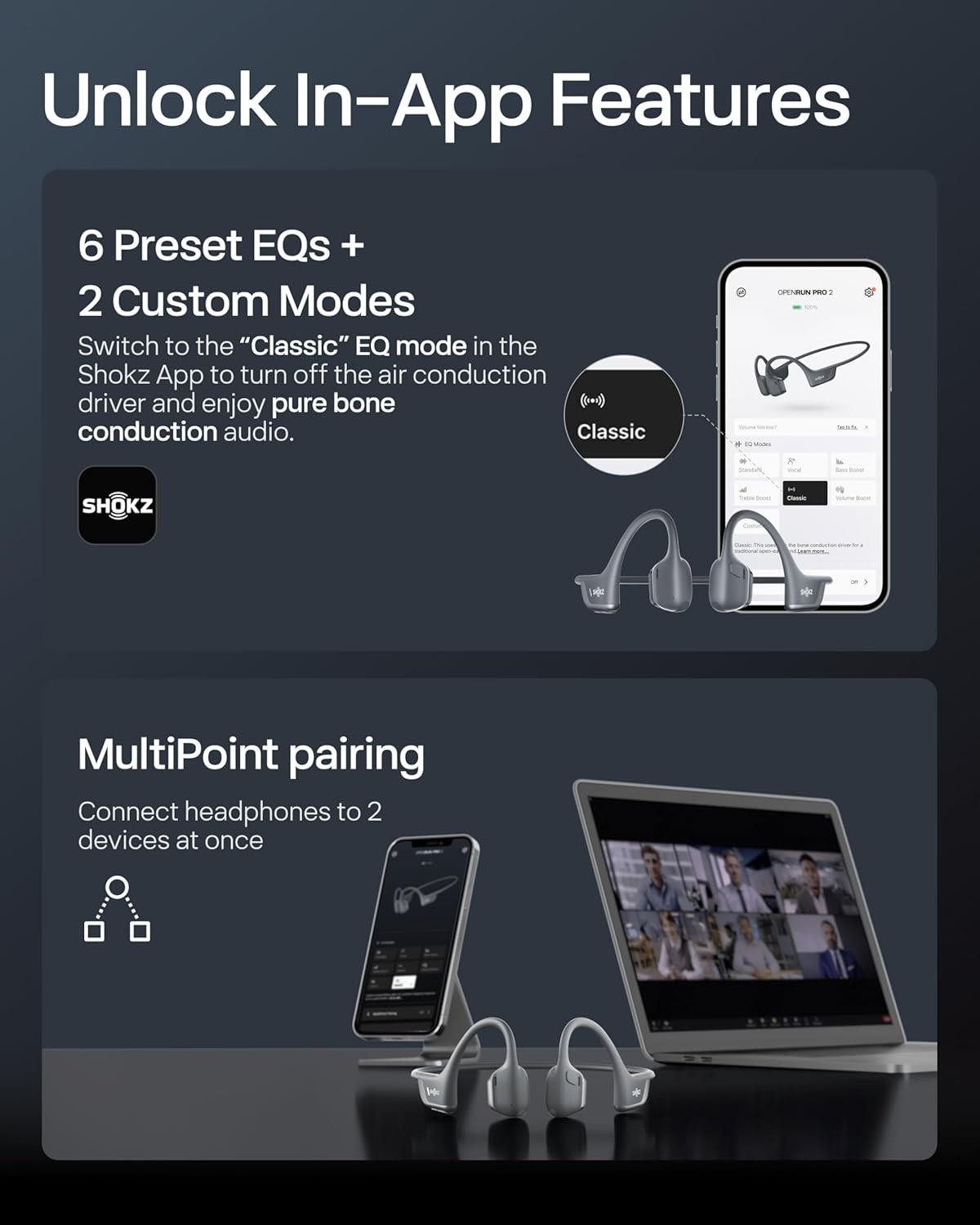 SHOKZ OpenRun Pro 2 Bluetooth Wireless Headphones Black S820 Excellent