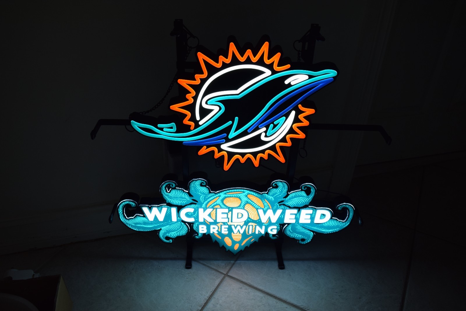 WICKED WEED BREWING CO. NFL MIAMI DOLPHINS LED BEER BAR SIGN MAN CAVE LIGHT
