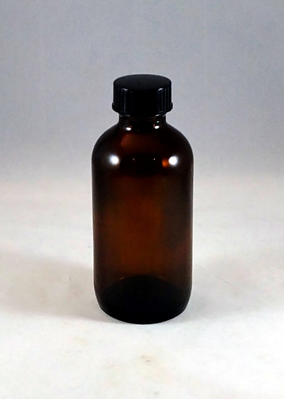 4 oz Amber Boston Round Glass Bottles w Caps, Droppers, Phenolic, Mult Lot Sizes