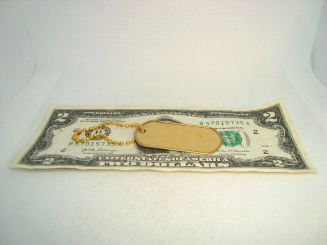 BRASS Military Style Rolled Edge Dog Tag Yellow Brass Finish 4.5" in. Gold Chain