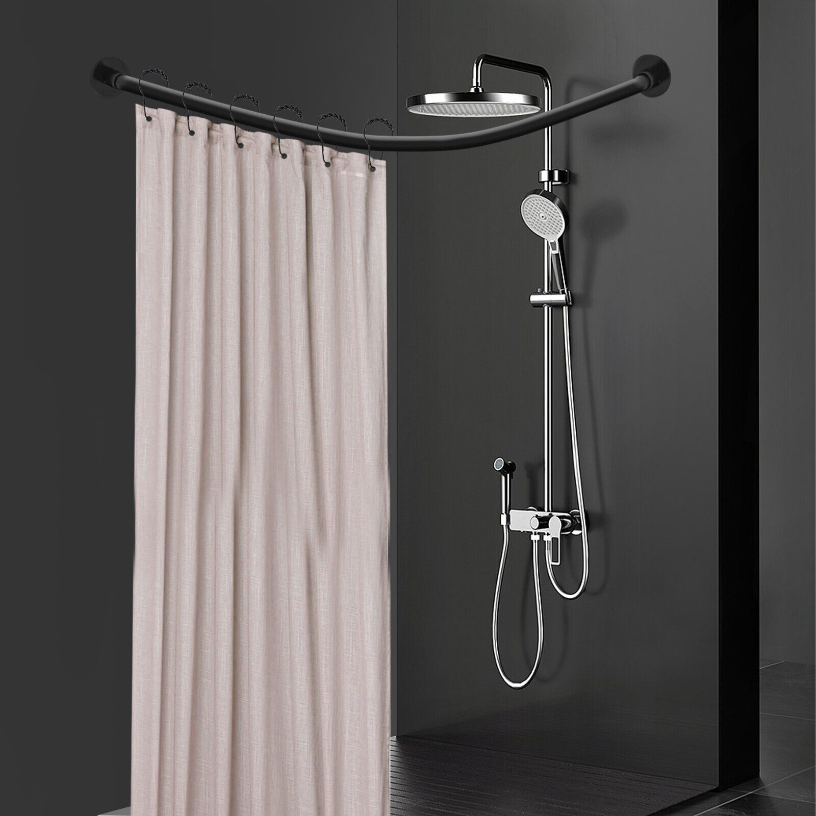 Adjustable L Shaped Shower Curtain Rod Stainless Steel Bathroom Shower Pole Rail