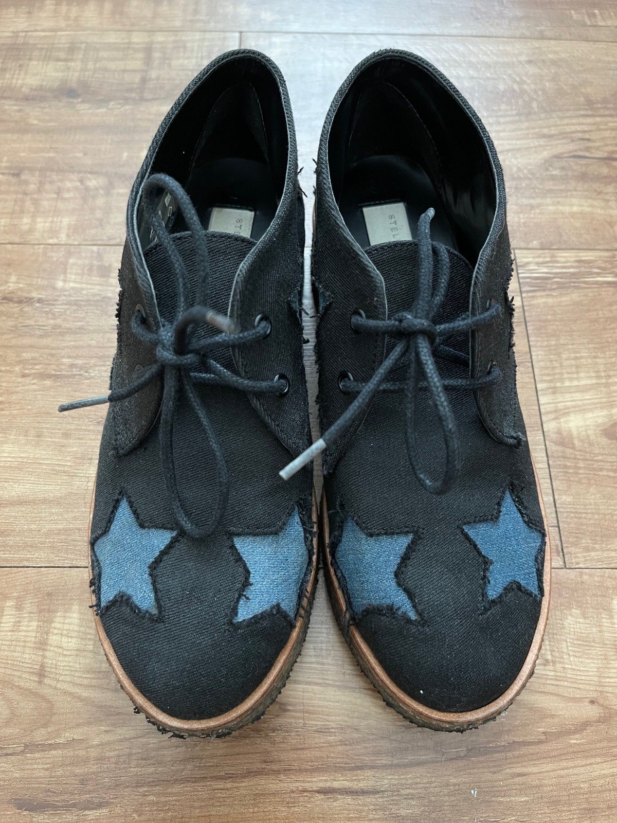 Stella McCartney Kids Black and Blue Canvas Star Lace Up Boots Size 32