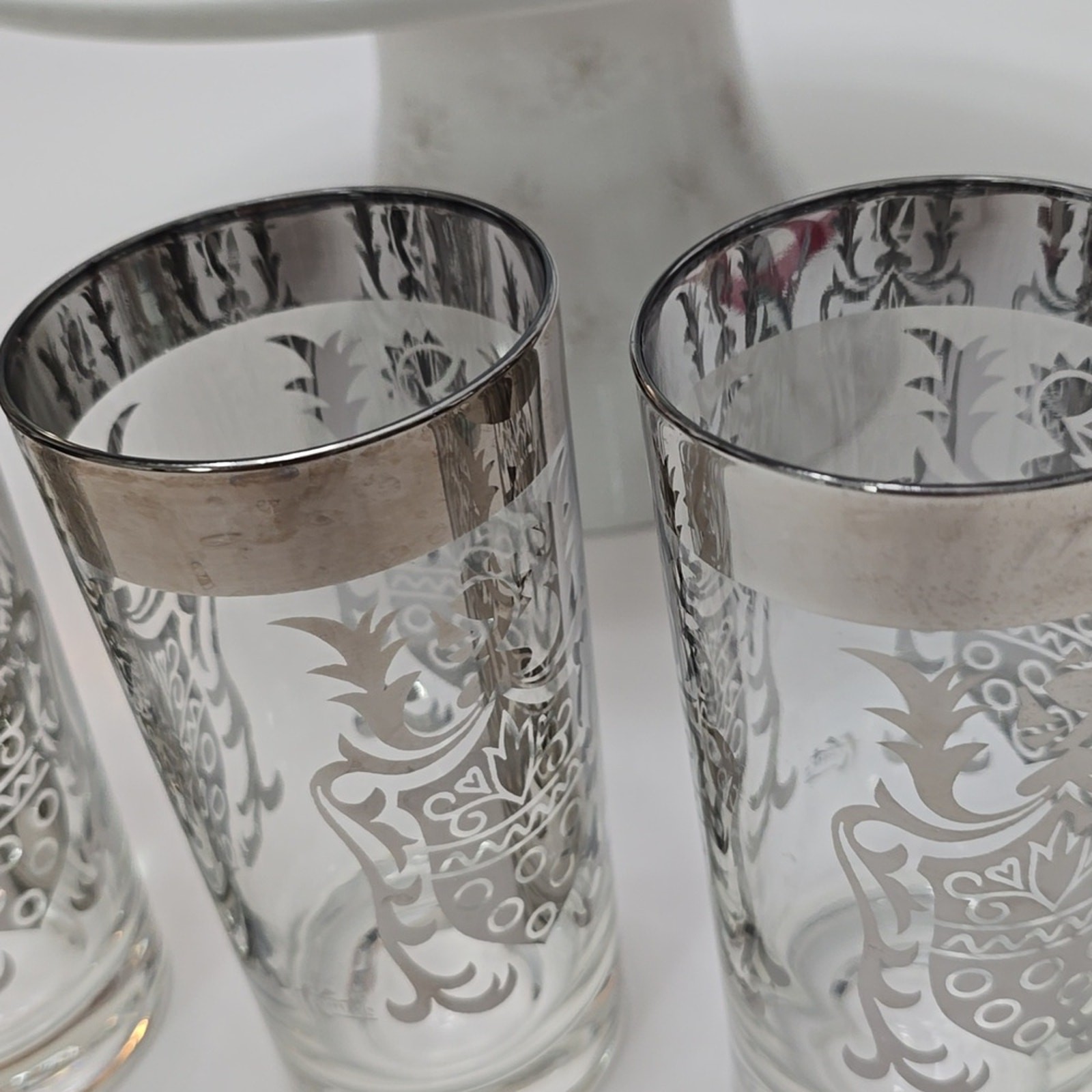 Vintage MCM Set Of 4 Kimiko Silver Knight Shield Highball Glasses Barware