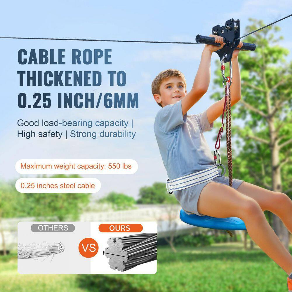 Zipline Kit for Kids and Adult, 100 Ft. Zip Line Kits up to 500 Lbs., Backyard O