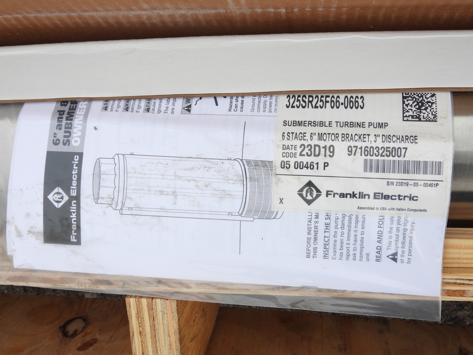 New Franklin 97160325007, 6" Submersible Turbine Pump 25 HP 325 GPM 6-Stage