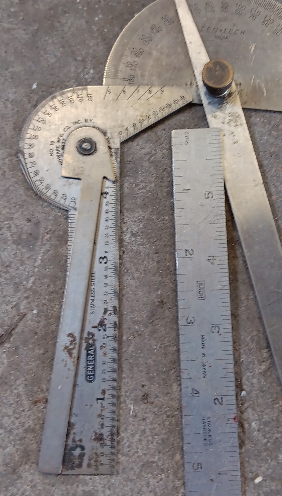 Cen-Tech General Bevel & Round Head Protractors Set 6in Blade 0-180° No.16