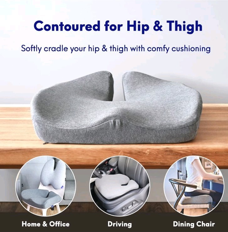 C Cushion Lab Dense Memory Foam Pressure Relief Ergonomic Seat Cushion, Gray