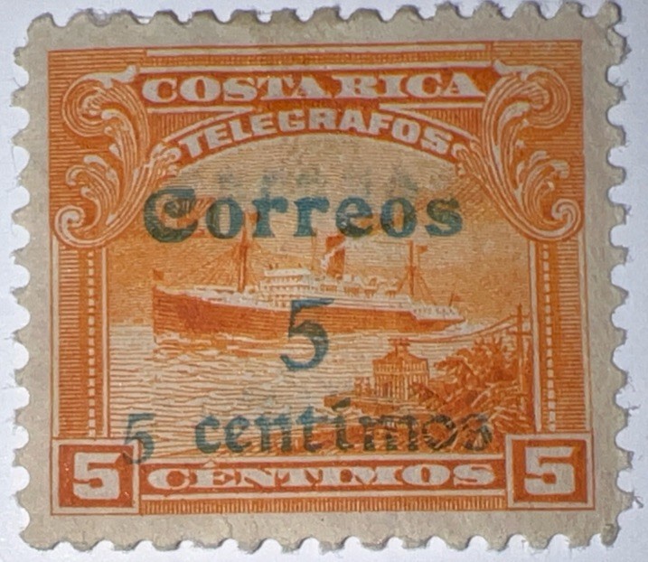 Travelstamps: Costa Rica Overprint Stamps Scott #100 - 5c on 5c, MOGH
