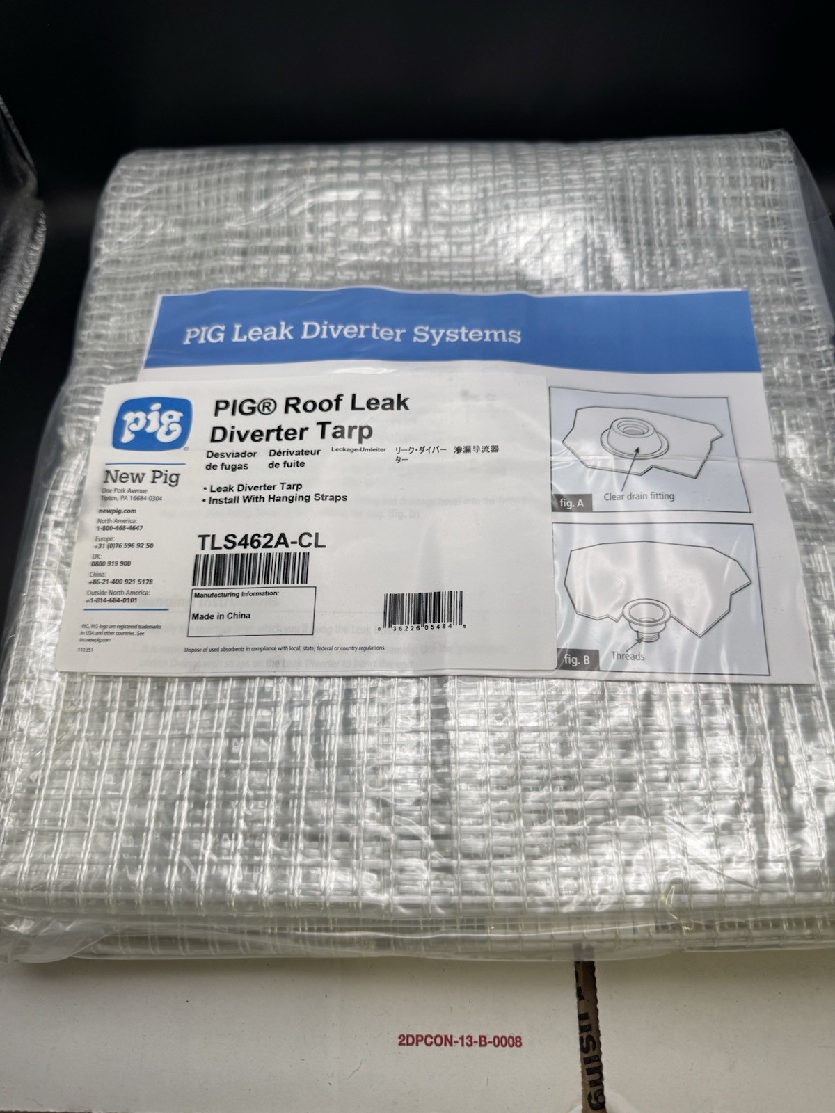 PIG Roof Leak Diverter Tarp TLS462A-CL Leak Diverter System with Hanging Straps