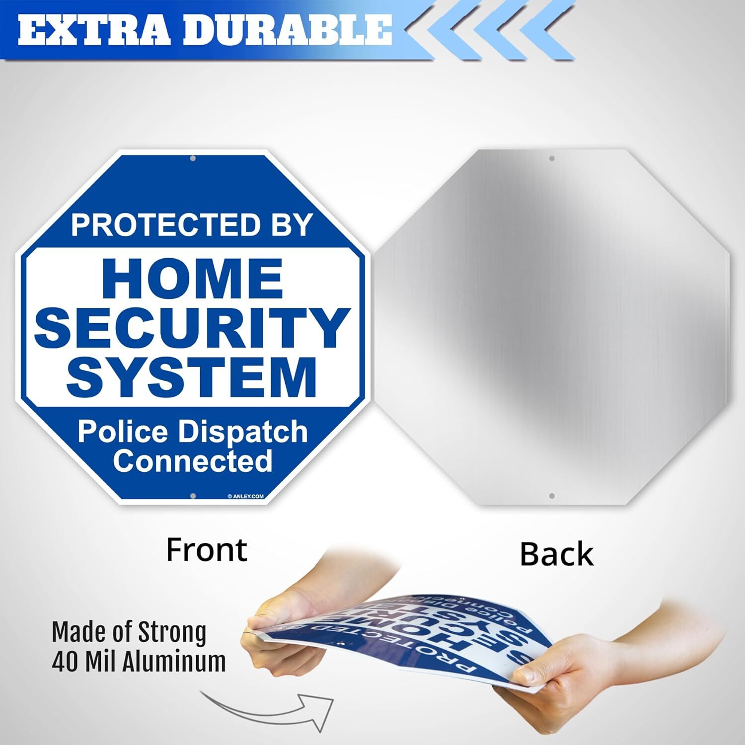 Anley Aluminum Protected By Home Security System Yard Sign 10x10 & Ground Stake
