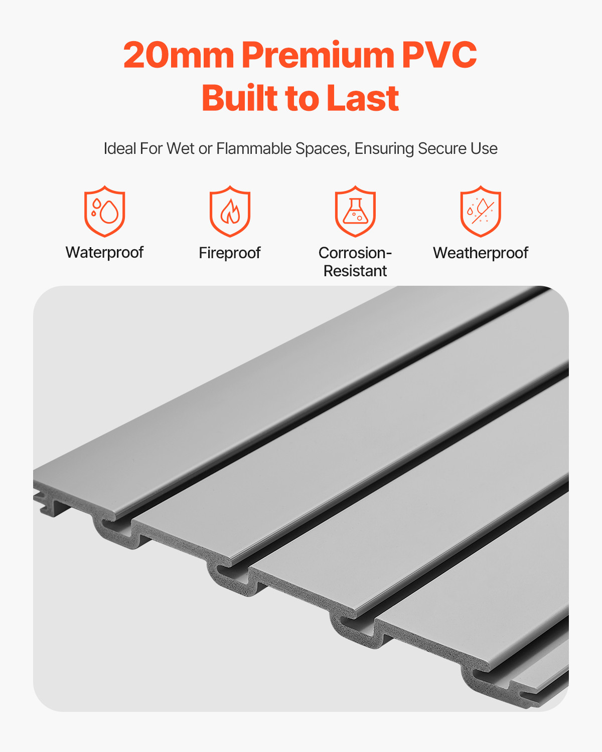 VEVOR 8 x 4 ft Slat Wall Paneling PVC Grey Garage Slatwall with Accessories