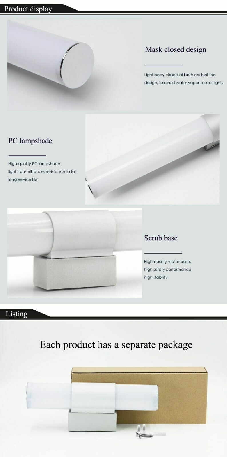 Modern Bathroom Toilet Vanity Wall Makeup Waterproof Light Mirror Front LED Lamp