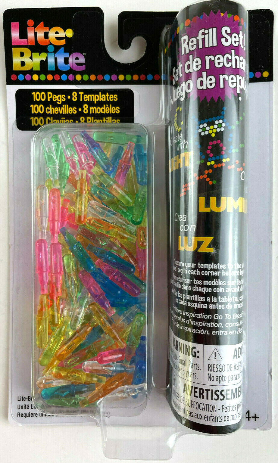 Lite-Brite Peg/Paper Refill-100 Pegs,8 Templates (fit Light Bright Magic Screen)