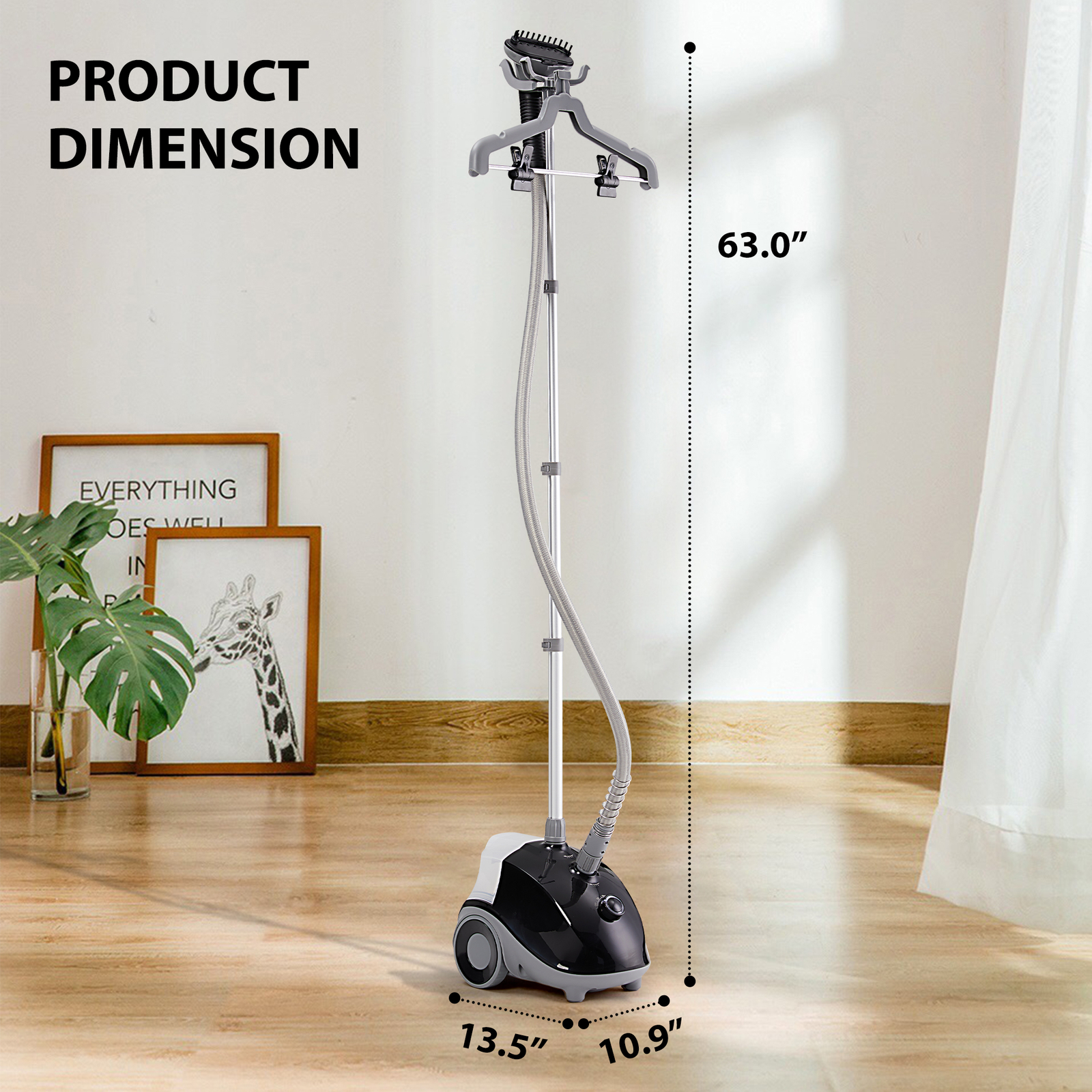 Standing Garment Steamer for Clothes Roll Wheels Wrinkle Remover Continuous