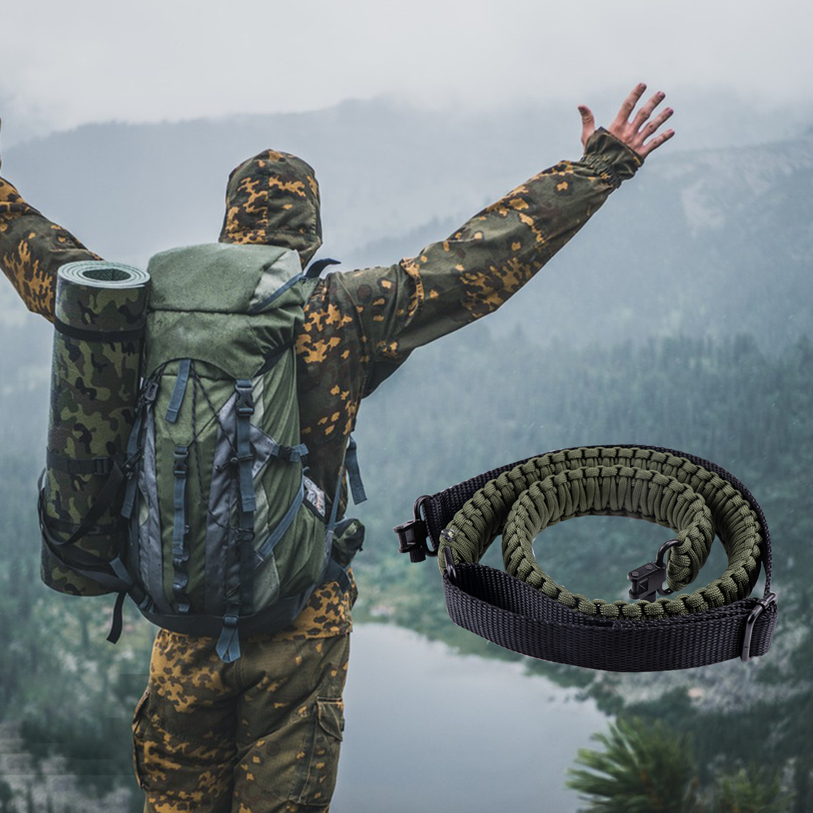 Tactical 2 Point 550 Paracord Rifle Gun Sling Shotgun Crossbow Strap w/ Swivels