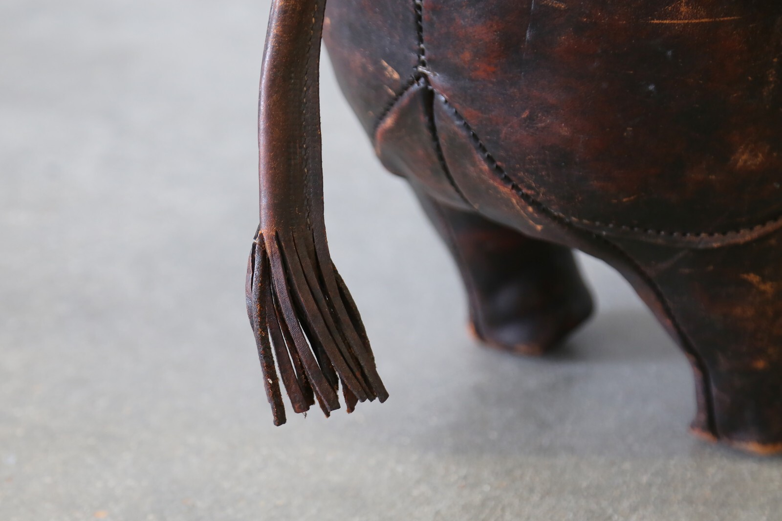 1960s Dimitri Omersa 36" Leather Rhinoceros Ottoman Abercrombie Fitch