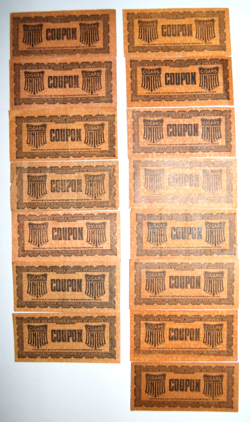 15 Early 1900s Paper Cigar Stores Company of America Cigar Coupon Ads